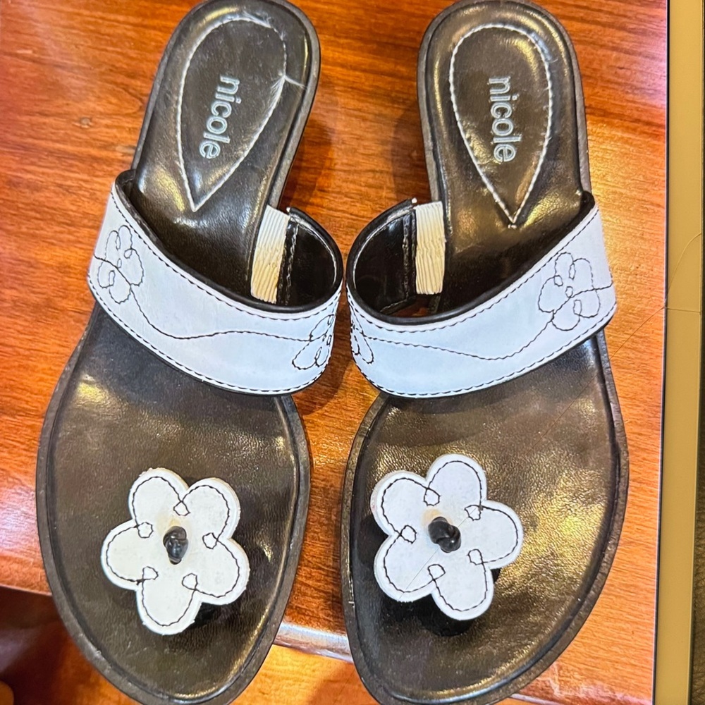 Nicole Floral Black and White Sandals
